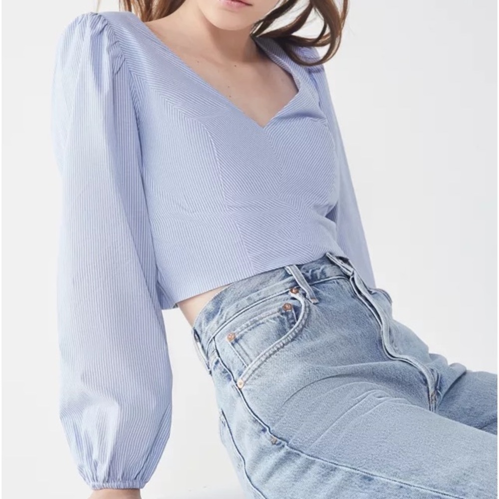 ISO NOT FOR SALE - UO Hillary Striped Balloon Sleeve Blouse